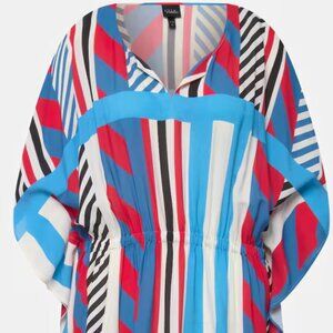 Clashing Stripes Flared 3/4 Sleeve Midi Dress